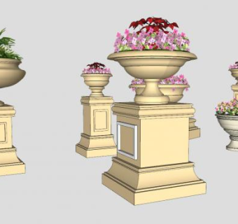 欧式花钵花盆SU模型下载_sketchup草图大师SKP模型