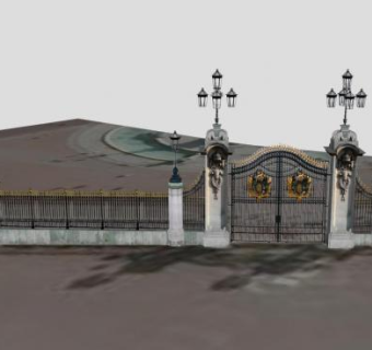 精致欧式围墙栏杆铁艺大门SU模型下载_sketchup草图大师SKP模型