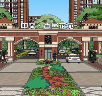原创设计住宅小区入口大门楼房SU模型