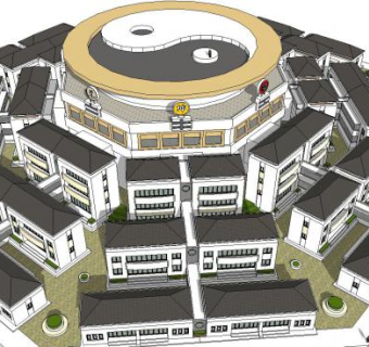 别墅中式建筑八卦古代名居SU模型下载_sketchup草图大师SKP模型