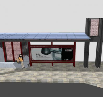 公交车站台停车站台SU模型下载_sketchup草图大师SKP模型