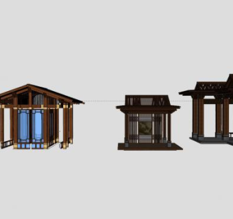 中式木质亭子庭院景观SU模型