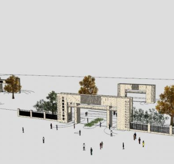 门卫入口小区学校建筑大门SU模型