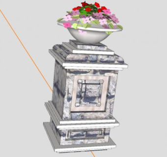 带花坛柱子景观SU模型下载_sketchup草图大师SKP模型