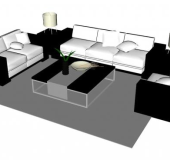 简易风格沙发桌椅组合SU模型下载_sketchup草图大师SKP模型