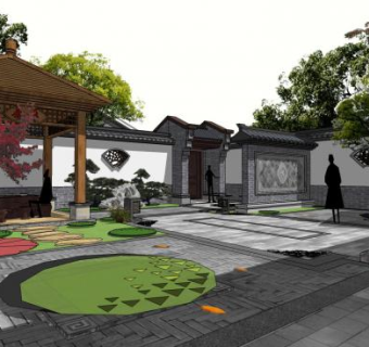 中式西北院子景观庭院SU模型