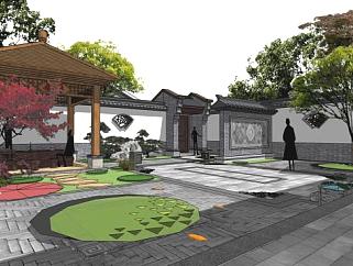 中式西北院子景观庭院SU模型