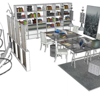 办公司桌子椅子办公桌SU模型下载_sketchup草图大师SKP模型
