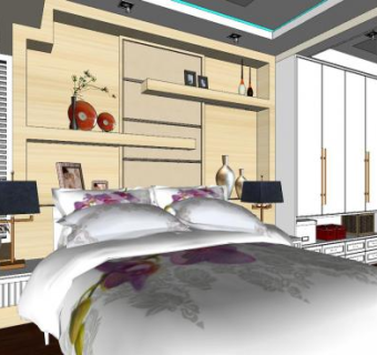 现代简约风格主卧室家装SU模型下载_sketchup草图大师SKP模型