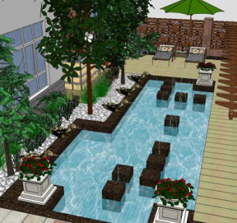 豪华小别墅庭院景观水景SU模型