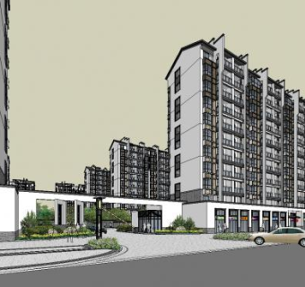 中式小区住宅规划SU模型