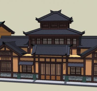 中式商业街转角商铺SU模型下载_sketchup草图大师SKP模型