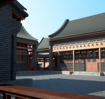 中式四合院古建筑SU模型下载_sketchup草图大师SKP模型