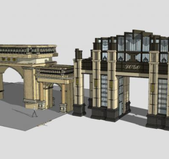欧式大门岗亭门口SU模型下载_sketchup草图大师SKP模型