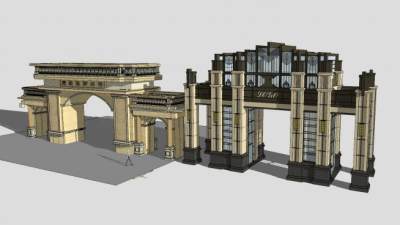 欧式大门岗亭门口SU模型下载_sketchup草图大师SKP模型