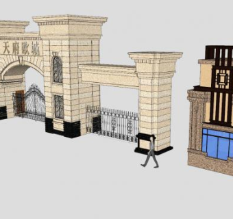 欧式大门岗亭SU模型下载_sketchup草图大师SKP模型