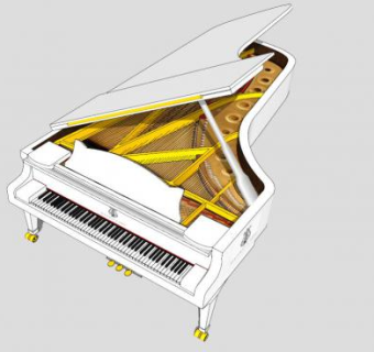 音乐器材之豪华白色小钢琴SU模型下载_sketchup草图大师SKP模型