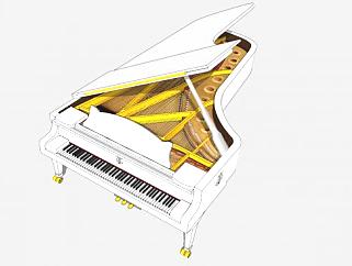 音乐器材之豪华白色小钢琴SU模型下载_sketchup草图大师SKP模型