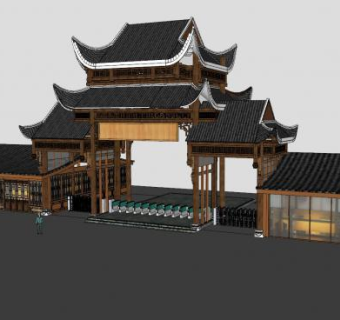 中式大门售票处SU模型下载_sketchup草图大师SKP模型