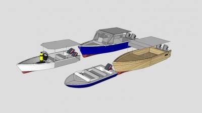 几艘小船船舶SU模型下载_sketchup草图大师SKP模型