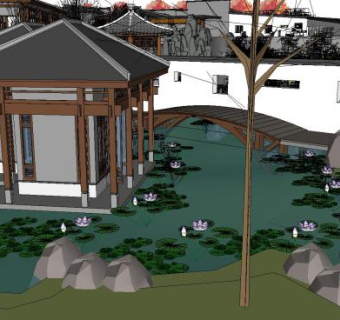 中式园林景观庭院SU模型