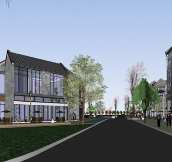 仿古商业街模型现代中式SU模型下载_sketchup草图大师SKP模型