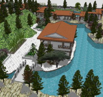 古建中式古典豪华园林景观公园SU模型下载_sketchup草图大师SKP模型