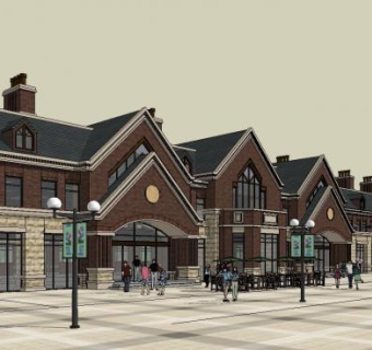 英式风格商业街SU模型下载_sketchup草图大师SKP模型