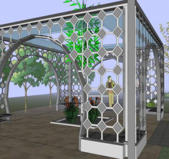 景区一角（亭子长廊水榭）SU模型