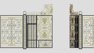 雕花门铁艺大门SU模型下载_sketchup草图大师SKP模型