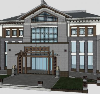 新中式徽派酒店办公会所SU模型下载_sketchup草图大师SKP模型