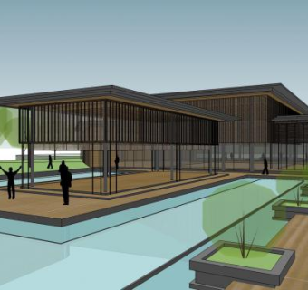 新中式别墅建筑简约中式会所SU模型下载_sketchup草图大师SKP模型