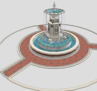 喷泉庭院景观欧式风格SU模型下载_sketchup草图大师SKP模型