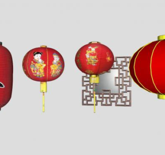 中式红灯笼中式窗SU模型下载_sketchup草图大师SKP模型