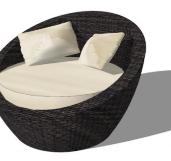 圆形黑色单人沙发SU模型下载_sketchup草图大师SKP模型