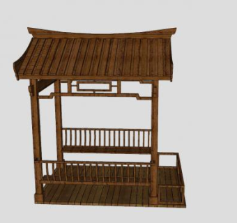 钓鱼亭木木质亭子SU模型下载_sketchup草图大师SKP模型