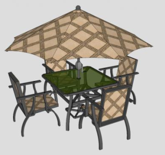 户外遮阳伞太阳伞休闲桌椅SU模型下载_sketchup草图大师SKP模型