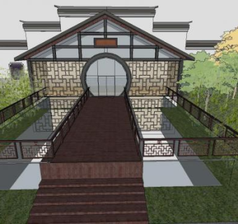 新中式会所带景观庭院SU模型下载_sketchup草图大师SKP模型