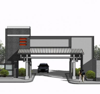 简易门卫小区入口门卫大门SU模型