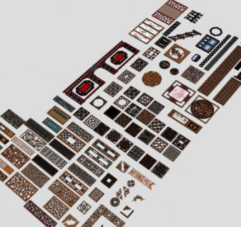 中式雕花缕空隔板SU模型下载_sketchup草图大师SKP模型