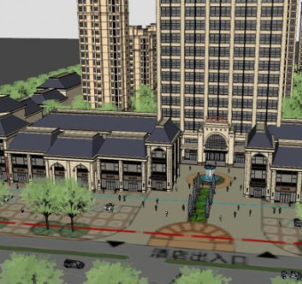 商业新古典住宅酒店屋顶SU模型下载_sketchup草图大师SKP模型