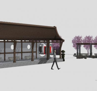 廊架中式长廊庭院SU模型