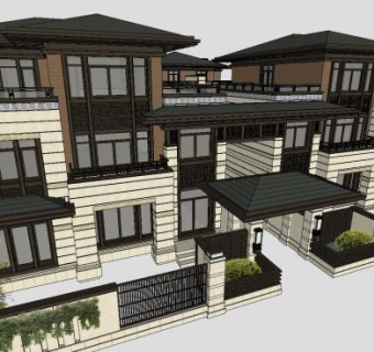 中式别墅建筑小区SU模型