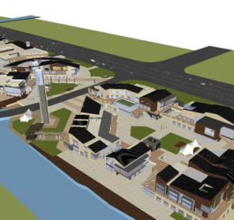 现代商业街建筑SU模型