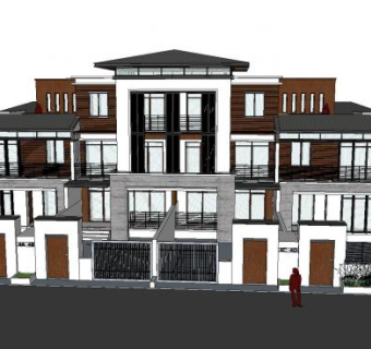 联排别墅独栋住宅新亚洲风格SU模型下载_sketchup草图大师SKP模型