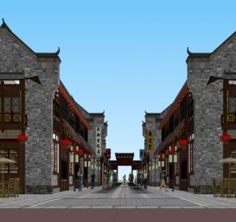 古建商业街仿古SU模型下载_sketchup草图大师SKP模型