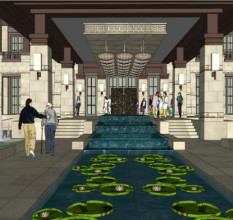 东南亚风格会所建筑SU模型下载_sketchup草图大师SKP模型