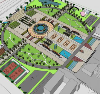 鸟瞰大广场精细SU模型