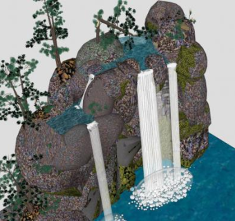 假山流水室内水景SU模型下载_sketchup草图大师SKP模型