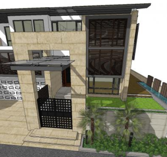 欧式豪华别墅带泳池SU模型